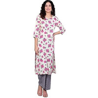 Idalia Pink Floral Printed Kurta And Grey Printed Pants
