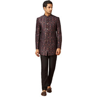Kisah Mens Jodhpuri Bandhgala, Black Jacquard, Woven Design Regular Fit Mandarin Collar Long Sleeves (40)