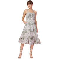 Oomph! Womens Western & Fusion Wear Printed Crepe Dress For Women, Smocked Bodice, Green - Md1057