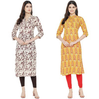 Pinkmint Women Cotton Printed Kurta Stylish Regulr Fit Girl's Combo Kurta Ll Regular Fit Combo Kurta (Pack Of 2) Cream-Yellow