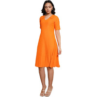 Purvaja Womens A-Line Midi Length Dress (Nisi-061-Orange_Orange_Small)