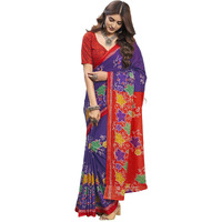 Satrani Womens Cotton Floral Printed Saree With Unstitched Blouse Piece (3790S102N_Violet & Red)