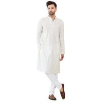 See Designs Men Full Sleeve Side Slit Off White And Gold Chanderi Silk Sequins Mandarin Collar Kurta - Sd2Kt_2423L