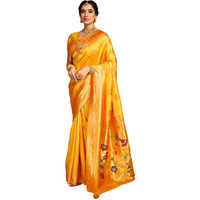 Satrani Women's Silk Paithani Jacquard Saree With Unstitched Blouse Piece (4052S6360N_Yellow2)