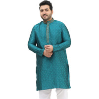 Sojanya Plus (Since 1958) Men's Silk Blend Teal Green Self Design Only Long Kurta