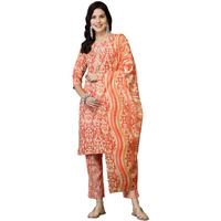 Stylum Womens Printed Cotton Straight Kurta Pant Dupatta (Kpdrustpatu36_Rust, S)