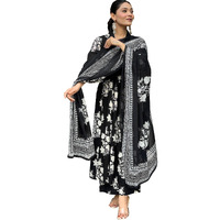 Toochki Womens Rayon Blend Anarkali Printed Kurta With Palazzo And Dupatta Black