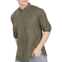 Divisive Mens Pure Cotton Relaxed Fit Short Kurta (Dkrt257_M_Mehndi)