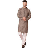 Jompers Mens Grey Collar Chikankari Embroidered Kurta With Pyjama (Grey, Xxl)