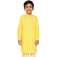 Kisah Kid's Cotton Full Sleeves Regular Fit Knee Length Geometric Yellow Kurta (9-10Y)