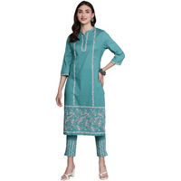 Ziyaa Womens Teal Blue Cotton Straight Kurta And Pant Set (Zikuco3736Andpa- 3Xl)