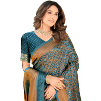 Glory Sarees Womens Pure Kanjivaram Soft Banarasi Original Satin Silk Saree Elegantly Crafted Graceful Wedding Design With Blouse Piece (Satin Silk103_Firozi)