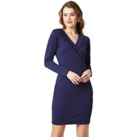 Miss Chase Womens Slim Fit Knee-Long Polyester Dress (Mcaw18D30-22-71-05, Navy Blue, L)