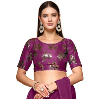 Oomph! Womens Indian Ethnic Wear Designer Floral Pattern Zari Work Boat Neck Half Sleeve Onion Pink Color Brocade Readymade Blouse For Saree Or Lehnga And Fusion Twist. M