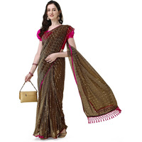 Pratham Blue Womens Sequins Silk Fancy Saree With Blouse Piece (Pb-334_Brown)