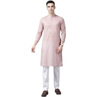 See Designs Men Pink & Gold Printed Straight Kurta With Pyjama_Sdkt113201Xxl