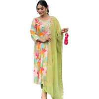 Shiv Textiles Embroidery Beige Kurta Trousers With Dupatta Striped Viscose Nylon Three-Quarter Sleeves Kurta Sets For Womens(Jd-Swara-Beige-M)