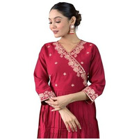 Shiv Textiles Womens Chanderi Silk Embroidered Kurta Pant Dupatta Set(Jda-Olivia-Maroon-Xxl)