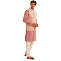 Sojanya (Since 1958 Mens Pink Woven Design Silk Blend Kurta With Pyjama & Pink Nehru Jacket