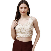 Womanista Womens Synthetic Embroidered Sleeveless Regular Fit Blouse (Bl_20A_White S)