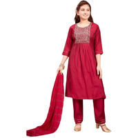 Aarika Girls Ethnic Wear Maroon Colour Sequin Thread Embroidery With Gota Work Silk Kurti Pant Set (8-16 Years)