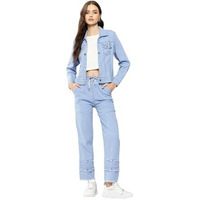 Aarika Womens Casual Wear Blue Colour Embellished Denim Co-Ord Set (S-L)