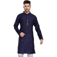 Divisive Mens Embroidered Silk Blend Only Slim Fit Kurta (Dkrt828_L_Navy)
