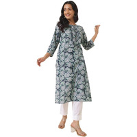 Fabindia Womens Cotton Printed Regular Kurta (1038019Blue_Blue