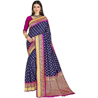 Glory Sarees Womens Silk Blend Banarasi Saree (Bridal_Silk120_Navy_Blue)