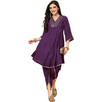 Ishin Women Sequin V-Neck Embellished Knee Length Flared Kurta With Dhoti Pants