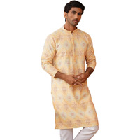 Jompers Yellow Embroidered Staight Kurtas For Men (Yellow, Xl)