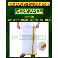 Prakasam Cotton Mens Jari Cotton Double Dhoti With Edges Stitched Free Size Dhoti/Double Jari Border Dhoti