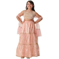 Pspeaches Girls Silk Blend 1 Lehenga, 1 Choli, 1 Dupatta (L-Peachshimmari-6- Peach_6-7Y)