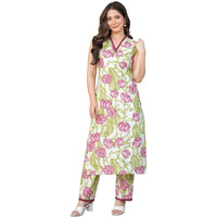 Rytras Womens Pure Cotton Printed Ethnic Wear Straight Kurta Set With Palazzo Pants(Ryt639-New,Green,M)