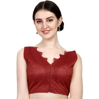Pujia Mills Womens Multicolor V Neck Heavy Phantom Silk Sleeveless Readymade Blouse (Sleeves Attached Inside) (Maroon, 38)