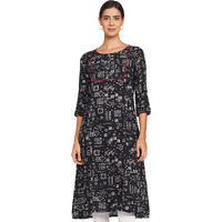 Anubhutee Women's Rayon Black Abstract Printed A-Line Kurta