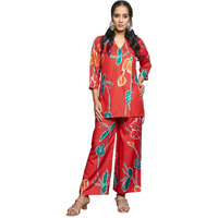 Dhruvi Trendz Womens Rayon Co-Ord Set Regular Fit Casual (Dt-W1851&Tr908_Red_S)