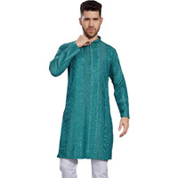 Divisive Men's Thread Embroidered Cotton Blend Only Slim Fit Kurta (Dkrt772_Xl_Turquoise)