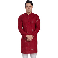 Divisive Men's Sequince Embroidered Cotton Blend Only Slim Fit Kurta (Dkrt552_L_Maroon)
