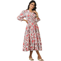 Greciilooks Women's Rayon Casual Knee-Length Western Dress Red