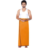 Prakasam Cotton Men's Single (1.30X2.00 Mtrs-4 Yard) Mango Colour Solid Hb Border Men Dhoti