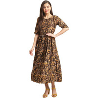 Preneum Women's Rayon Fit And Flare Standard Length Dress (Gown-A-110_Caramal Brown_S)
