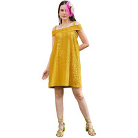 Purvaja Womens Tie-Up/Flared Above Knee Length Dress (Suzi-002-Yellow_Yellow_Large)