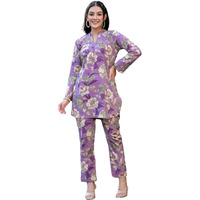 Dhruvi Trendz Womens Cotton Blend Co-Ord Set Regular Fit Regular (Dt-K-W1726&Tr817_Purple_L)
