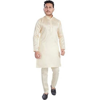 Divisive Mens Plain Dupion Silk Blend Slim Fit Kurta Pyjama Set (Dkrt932_S_Ivory)