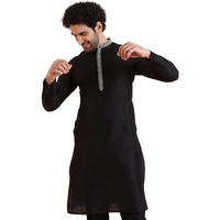 Kisah Men Black Kurta, Cotton, Full Sleaves, Knee Length, Straight, Regular Fit, Mandarin Collar Ethnic Wear-40
