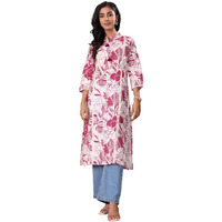 Varanga Women Bold Floral Printed Cotton Flex Kurta  Comfortable And Versatile For Everyday Looks Off White