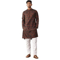 Jompers Mens Bronze Silk Blend Straight Kurta Pyjama Set. (Bronze, S)