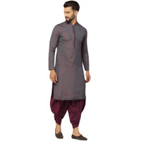 Kisah Men's Kurta, Blue Jacquard, Woven Design Long Sleeves Regular Fit Mandarin Collar (M)