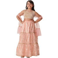 Pspeaches Girl's Silk Blend 1 Lehenga, 1 Choli, 1 Dupatta (L-Peachshimmari-15- Peach_15-16Y)